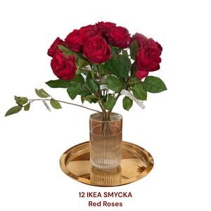 IKEA SMYCKA 1 Dozen Artificial Red Roses 20 ½ " (12 Roses) Vase not included.